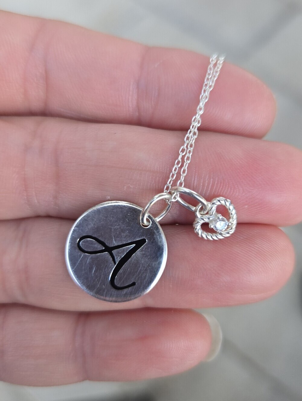 Letter A pendant Silver Necklace Engraved On Back